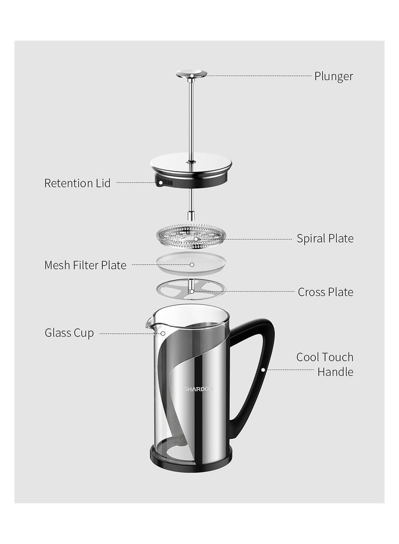 SHARDOR French Press Coffee Maker, Double-Layer Micron-Sized Filter, Stainless Steel Heat Resistant, Vacuum Cup Wall, 34oz (1000ml) - Image 2