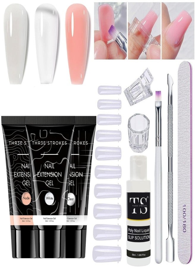 anezus THR3E STROKES Poly Nail Gel Extension Kit for Builder Gel UV Nail Art Kit Nail Extension Set (Clear, Pink, White) (Set of 10)(TF75) - Image 1