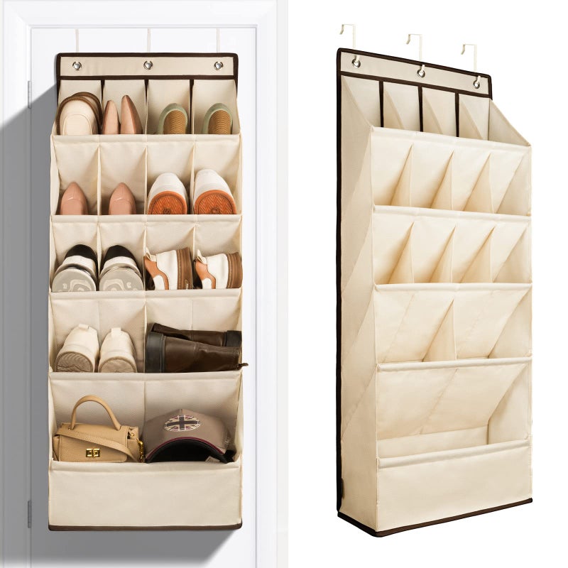 FENTEC 1 Pack Over the Door Shoe Organizers, Hanging Shoe Organizer with Large Deep Pocket Shoe Holder for Closet Shoes Rack for Wall, Over Door Shoe Storage Hold up to 18 Pairs Shoes, Beige - Image 1