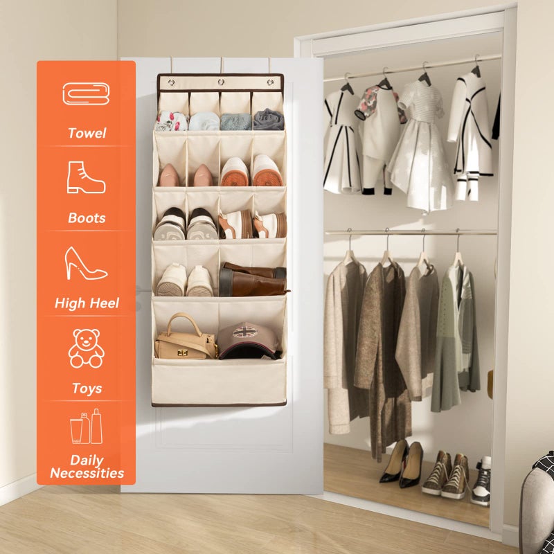 FENTEC 1 Pack Over the Door Shoe Organizers, Hanging Shoe Organizer with Large Deep Pocket Shoe Holder for Closet Shoes Rack for Wall, Over Door Shoe Storage Hold up to 18 Pairs Shoes, Beige - Image 5