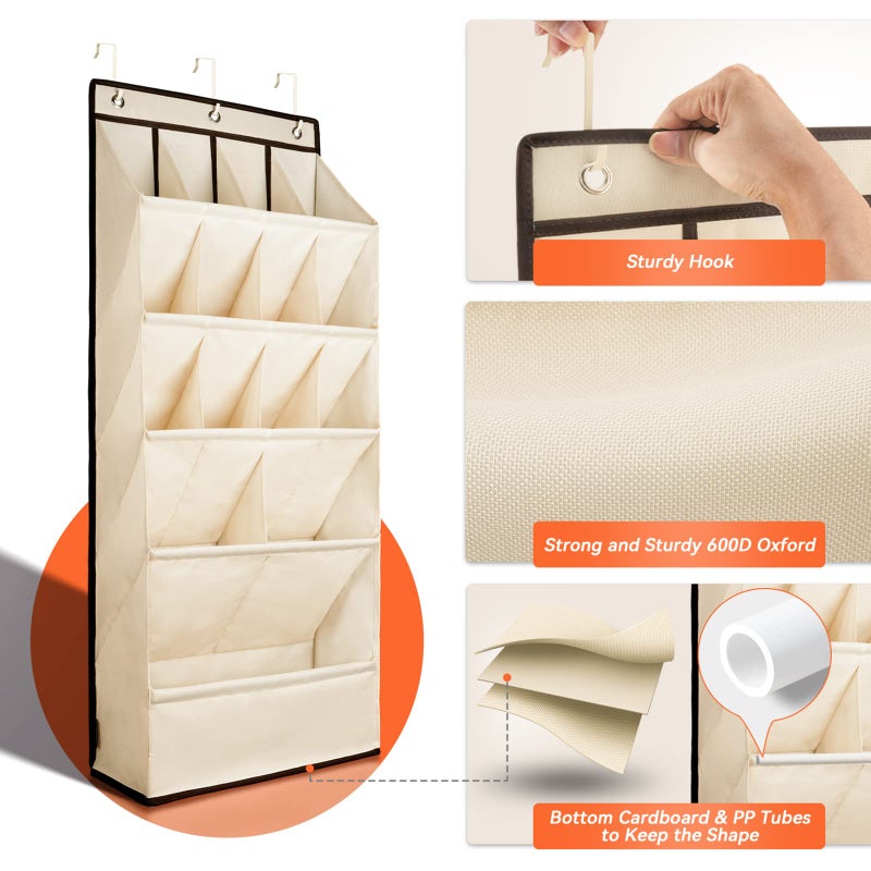 FENTEC 1 Pack Over the Door Shoe Organizers, Hanging Shoe Organizer with Large Deep Pocket Shoe Holder for Closet Shoes Rack for Wall, Over Door Shoe Storage Hold up to 18 Pairs Shoes, Beige - Image 2