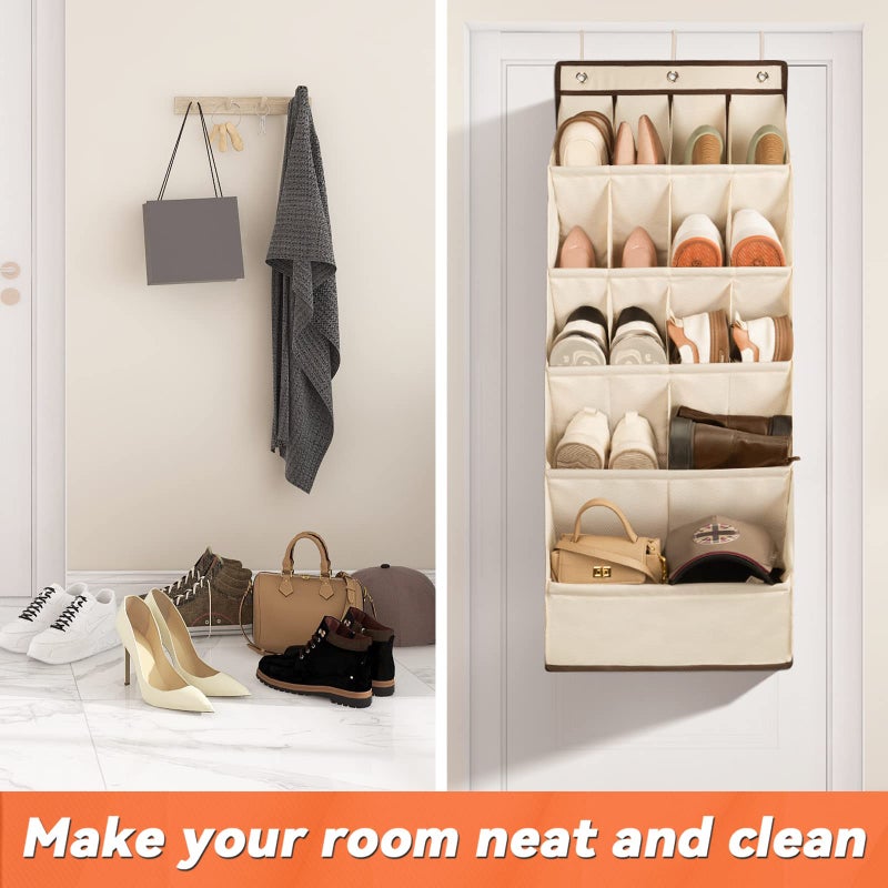 FENTEC 1 Pack Over the Door Shoe Organizers, Hanging Shoe Organizer with Large Deep Pocket Shoe Holder for Closet Shoes Rack for Wall, Over Door Shoe Storage Hold up to 18 Pairs Shoes, Beige - Image 4