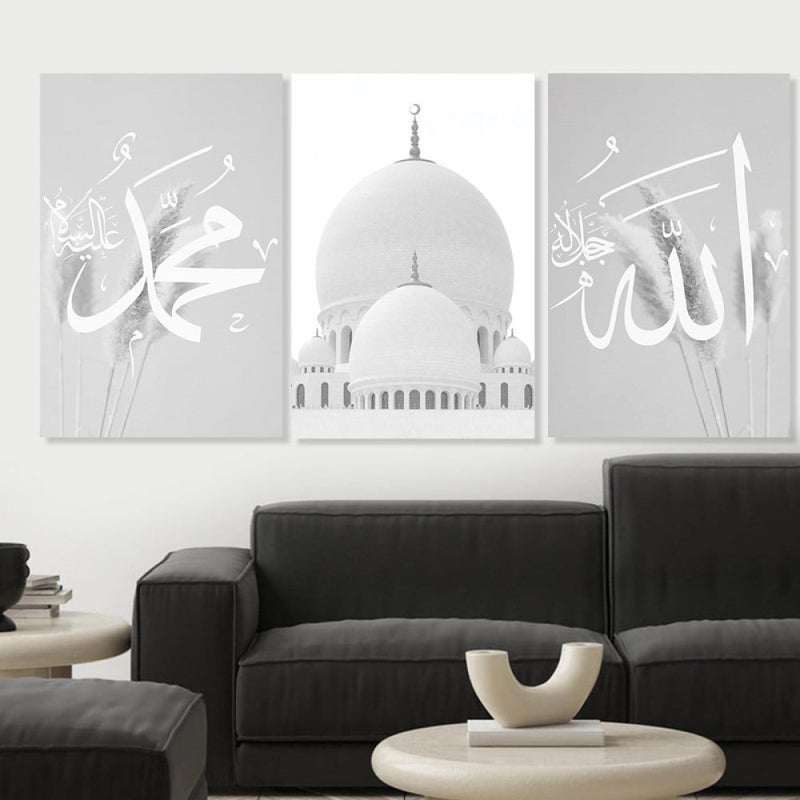 Marktna Three canvas panels with an Islamic design and a hollow frame, measuring (90×40), three pieces - Image 1