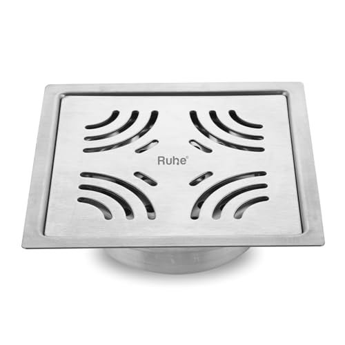 Ruhe® Emerald Square Flat Cut 304-Grade Stainless Steel Floor Drain with Cockroach Trap (6 x 6 Inches) | Floor Drainer for Bathroom, Balcony - Image 1