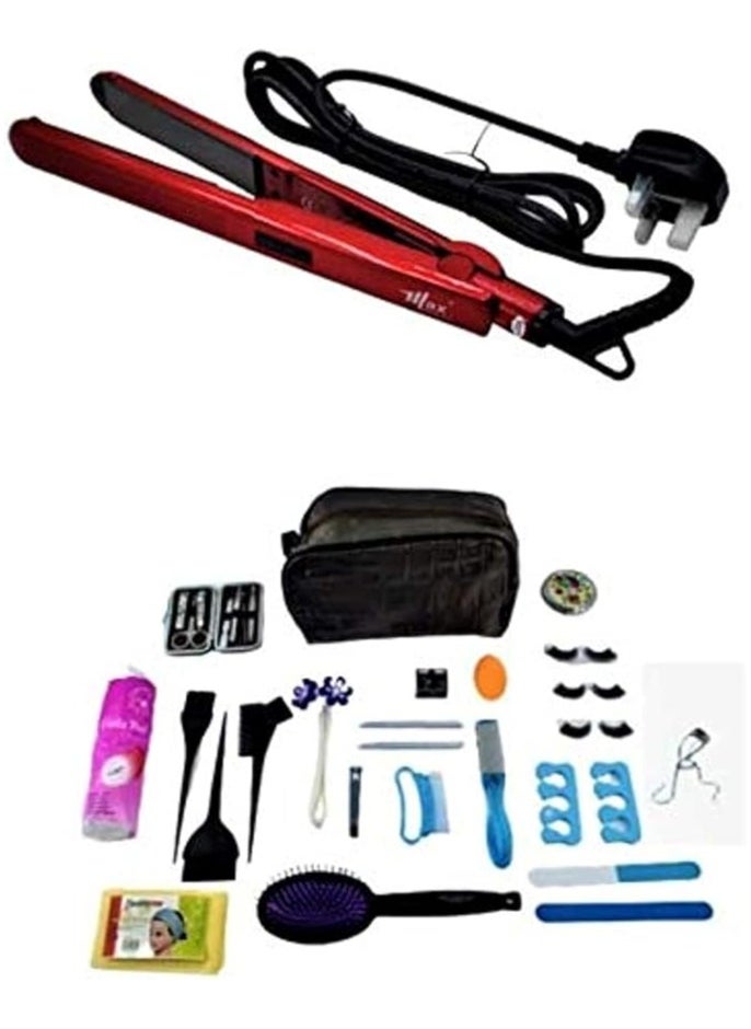 Max Elegance Max elegance set of beauty bag tools with digital hair straightener, hair care, skin care and nail care, 27 pieces - pack of 1 