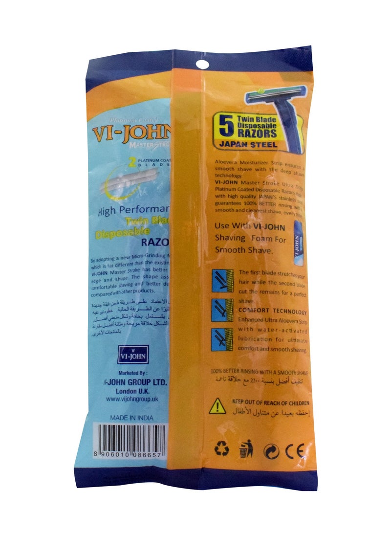 vi john Vi-John Master Stroke Ultra Strip With Aloevera Razor Pouch Pack 5Pcs  - Image 3