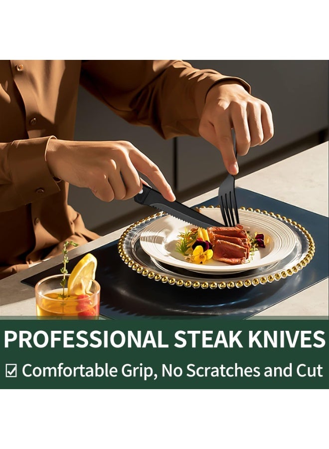 كيلا طقم أدوات مائدة فضية مكون من 24 قطعة مع سكاكين شرائح اللحم، مصنوع من الفولاذ المقاوم للصدأ الآمن غذائيًا، طقم أدوات مائدة لأربعة أشخاص، أدوات مائدة مصقولة بلمسة نهائية عاكسة، مناسب للمنزل والمطعم، لون أسود - Image 3