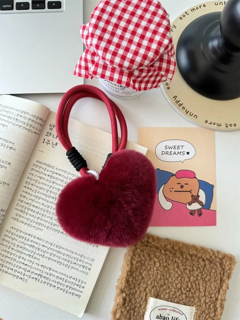 Y&D Phone Pendant Soft Fluffy Heart Charm Keychain Bag Pendant Cute Pompom Toy Plush Doll Fashion Car Key Ring Valentines Day Gift - Image 1