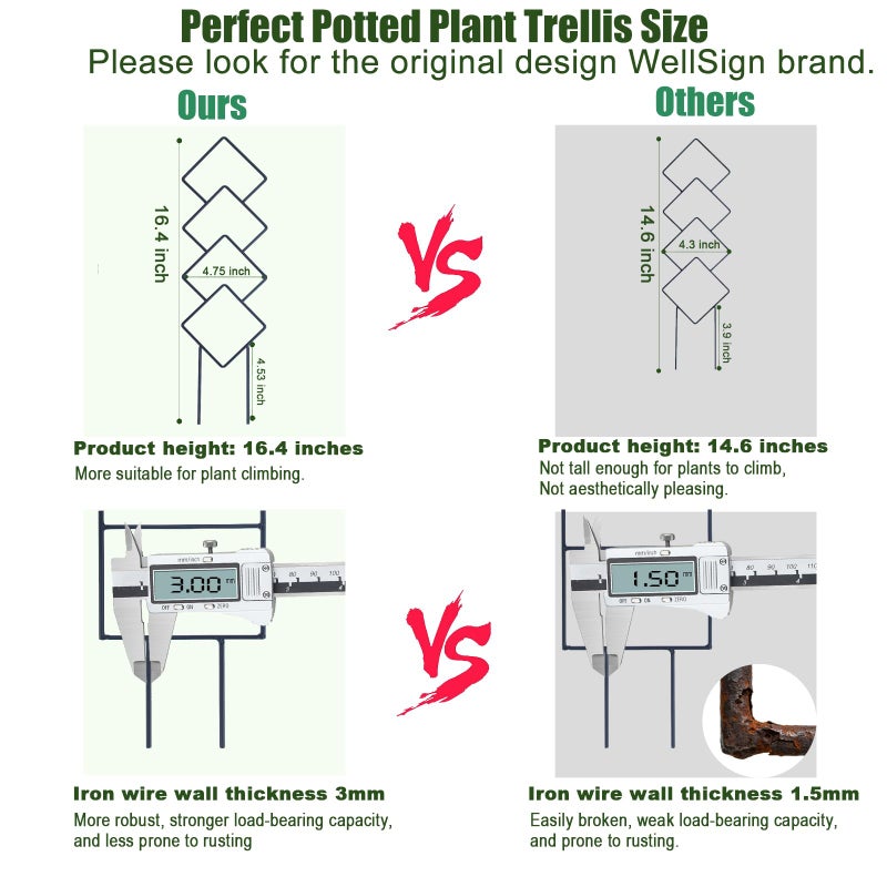 Wellsign Indoor Plant Trellis for Climbing Plants, 16inch Small Garden Metal Trellis for Potted Plants Outdoor with Different Patterns for Vine Ivy Flower Plant Support 4 Pack - Image 2