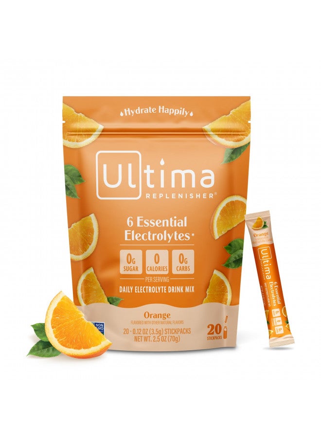 Ultima Replenisher Ultima Replenisher Electrolyte Hydration Powder, Orange, 20 Count Stickpacks - Sugar Free, 0 Calories, 0 Carbs - Gluten-Free, Keto, Non-GMO with Magnesium, Potassium, Calcium, 2.4 Ounce (Pack of 1) - Image 1