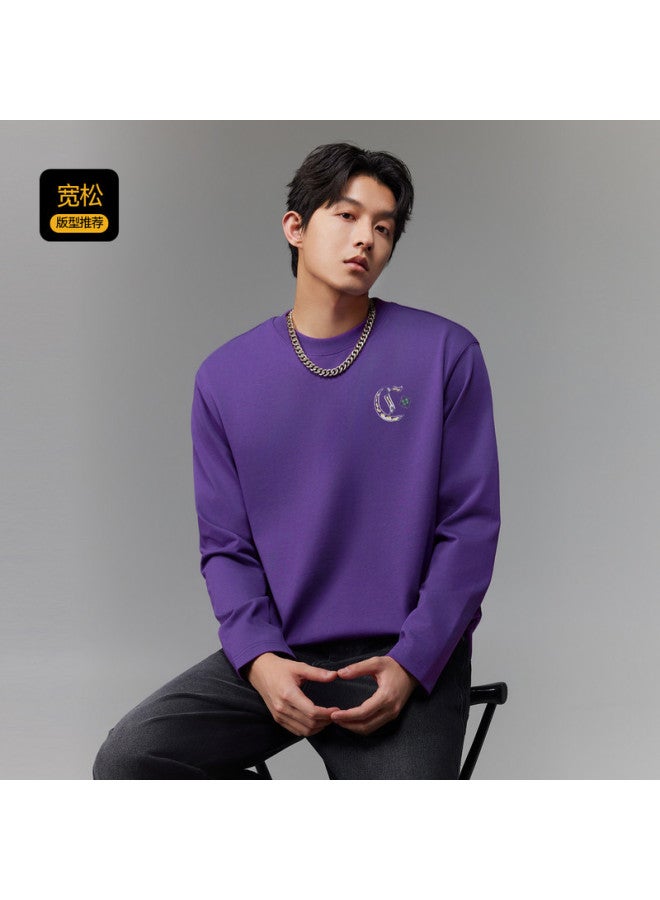 Cabbeen G Heavyweight Plain Weave] Men's T-shirt, National Trend Window Flower Element, Comfortable And Breathable Winter Long Sleeve T-shirt - Image 5