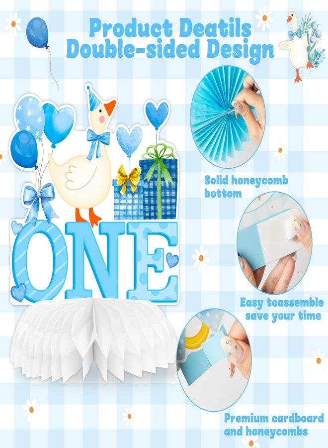 انجوليو هدية عيد الميلاد الشتوية من أنجوليو، 12 قطعة من قطع مركزية على شكل قرص العسل على شكل أوزة زرقاء، زينة طاولة حفلات عيد ميلاد الطفل الأول، قطع أوزة زرقاء، قطع قابلة للفتح للكشف عن جنس المولود، زينة طاولة حفلات الترحيب بالمولود - Image 4