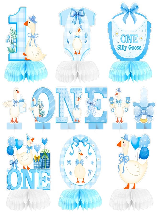 انجوليو هدية عيد الميلاد الشتوية من أنجوليو، 12 قطعة من قطع مركزية على شكل قرص العسل على شكل أوزة زرقاء، زينة طاولة حفلات عيد ميلاد الطفل الأول، قطع أوزة زرقاء، قطع قابلة للفتح للكشف عن جنس المولود، زينة طاولة حفلات الترحيب بالمولود - Image 1