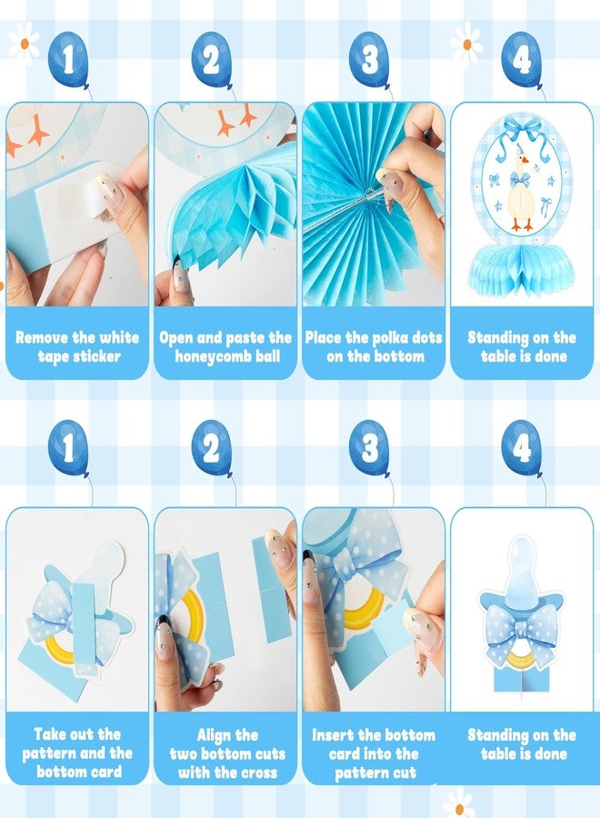 انجوليو هدية عيد الميلاد الشتوية من أنجوليو، 12 قطعة من قطع مركزية على شكل قرص العسل على شكل أوزة زرقاء، زينة طاولة حفلات عيد ميلاد الطفل الأول، قطع أوزة زرقاء، قطع قابلة للفتح للكشف عن جنس المولود، زينة طاولة حفلات الترحيب بالمولود - Image 3