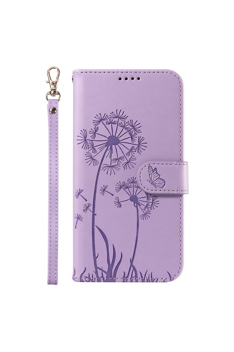 Suitable for Samsung S25 Ultra mobile phone protective case Dandelion erfly leather case with lanyard Drop-proof and wear-resistant flip cover protective case