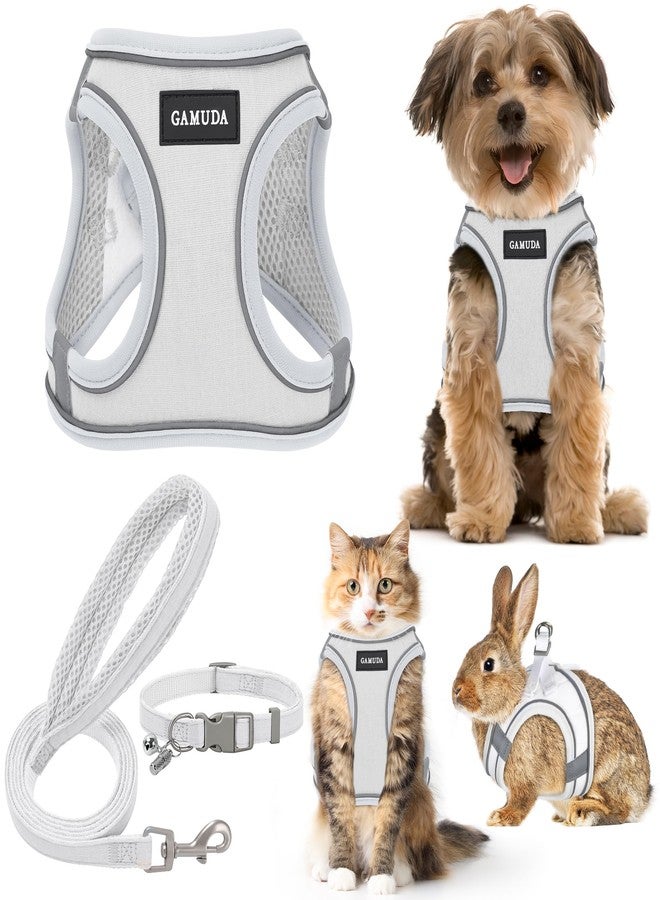 GAMUDA Small Pet Harness Collar and Leash Set, Step in No Chock No Pull Linen Fabric Soft Mesh Dog Vest Harnesses Reflective for Dogs Puppy Cats Kitten Rabbit (XXS, White) - Image 1