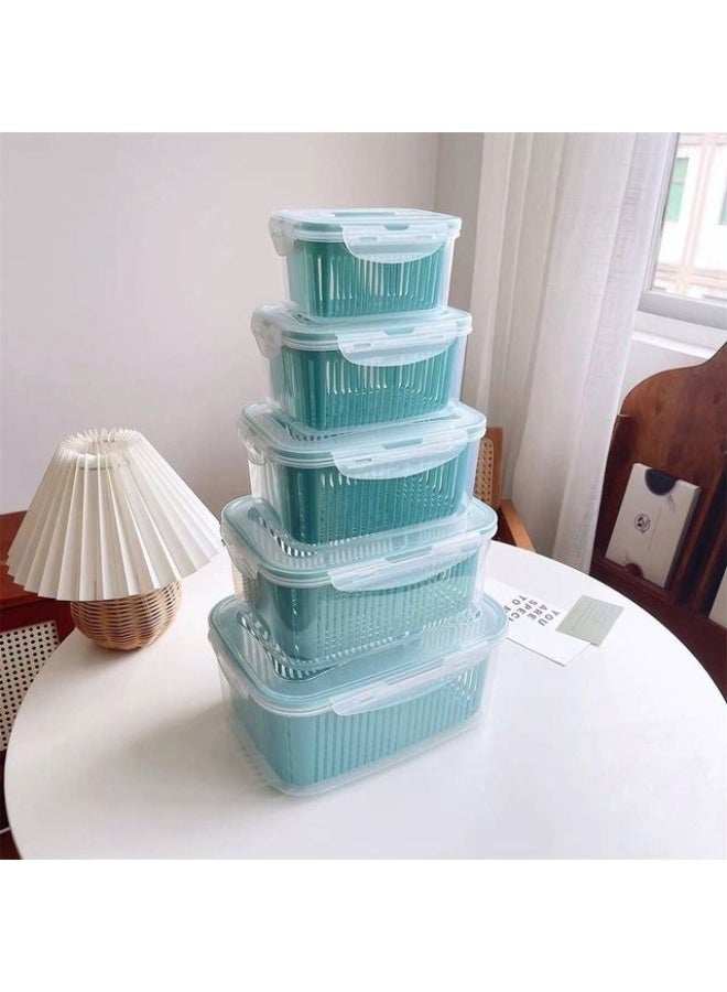 جولدن أروز طقم علب تلاجه 5*1 طقم علب ثلاجة بالمصفاة 5 قطع بلاستيك صحي الطقم 5 قطع مقاسات مختلفة مزوده ب مصفي بلاستيك ل تصفيه الخضروات او الفاكهه غطاء محكم الغلق غطاء بلاستيك بكلبسات مزودة بفتحات تهوية بتدخل غسالة الاطباق مقاسات مختلفة - Image 1
