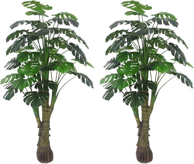 PAIR 53 GORGEOUS UNIQUE MONSTERA PALM ARTIFICIAL TREES WITH INSERTABLE AND STANDABLE ROOT REAL TOUCH TECHNOLOGY 35 LEAVES EACH GREEN 2