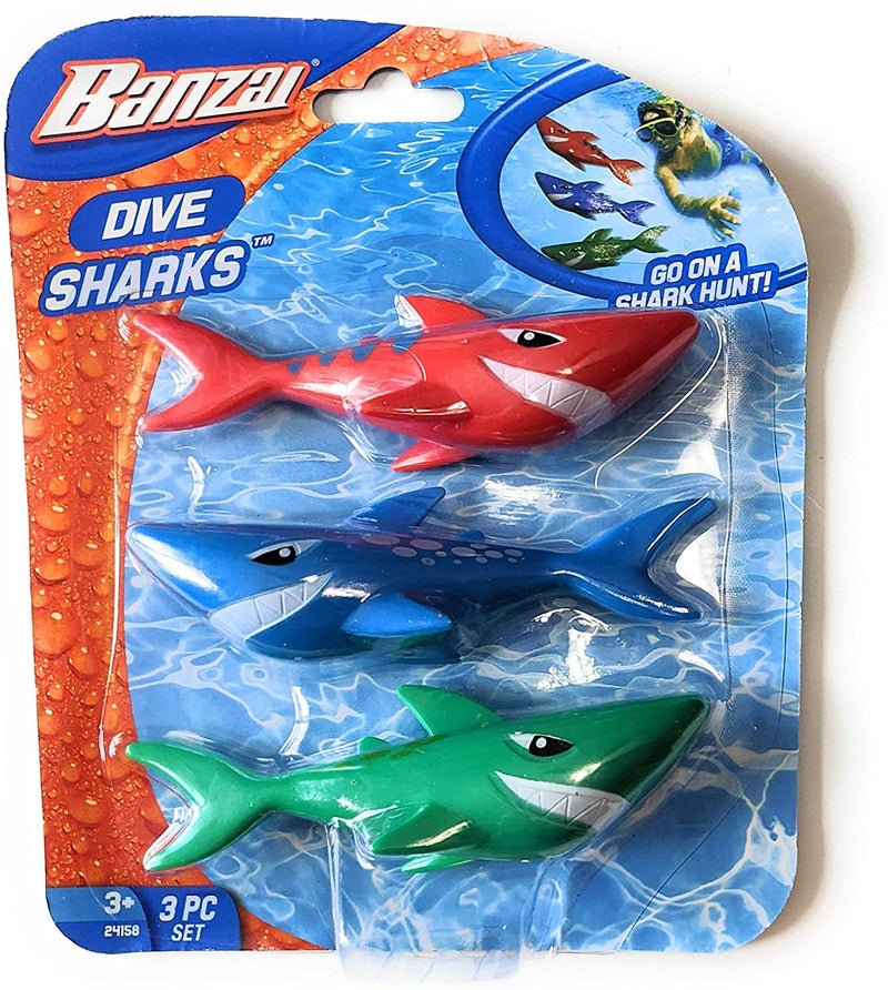 Banzai 3 Piece Magical Mermaid Dolls and 3 Piece Dive Sharks Pool Toys Bundle Set of Pool Toys - Image 3