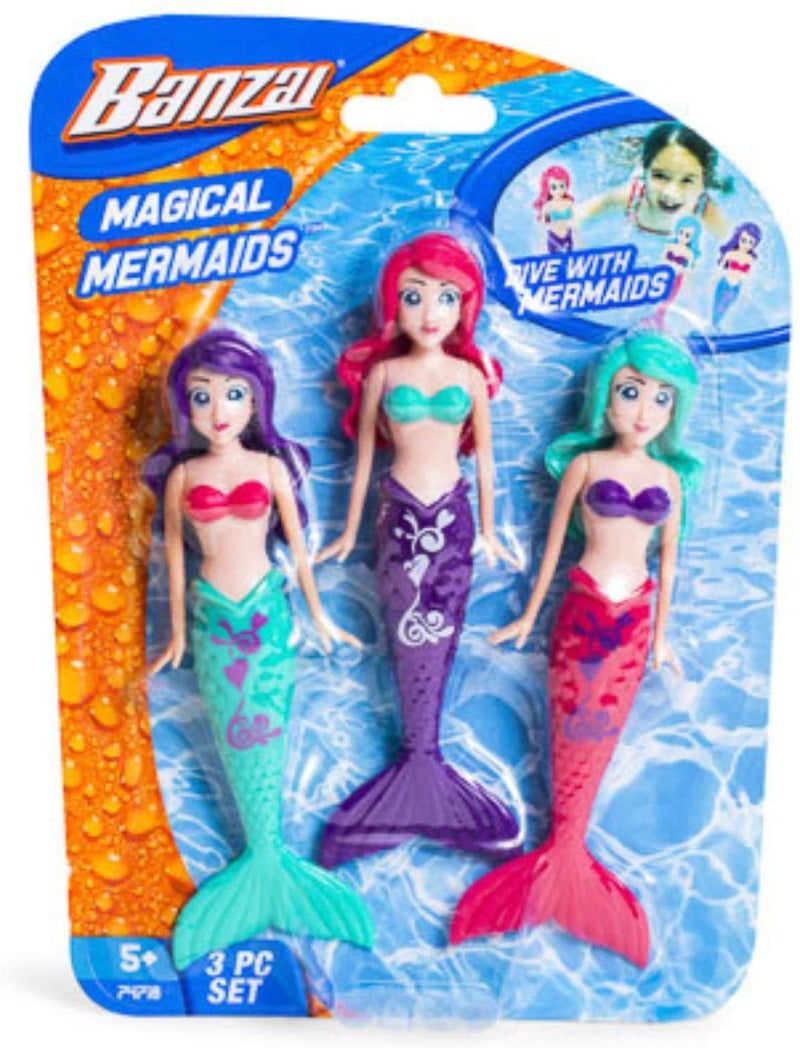 Banzai 3 Piece Magical Mermaid Dolls and 3 Piece Dive Sharks Pool Toys Bundle Set of Pool Toys - Image 2