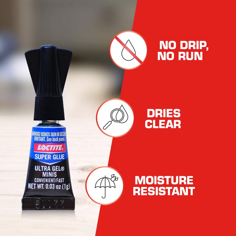 Loctite Super Glue Ultra Gel Minis, Clear, 0.03 fl oz Tube, 3 Pack - Superglue for Plastic, Wood, Metal, Crafts & Repair, Cyanoacrylate Adhesive Instant Glue, Quick Dry - Image 2