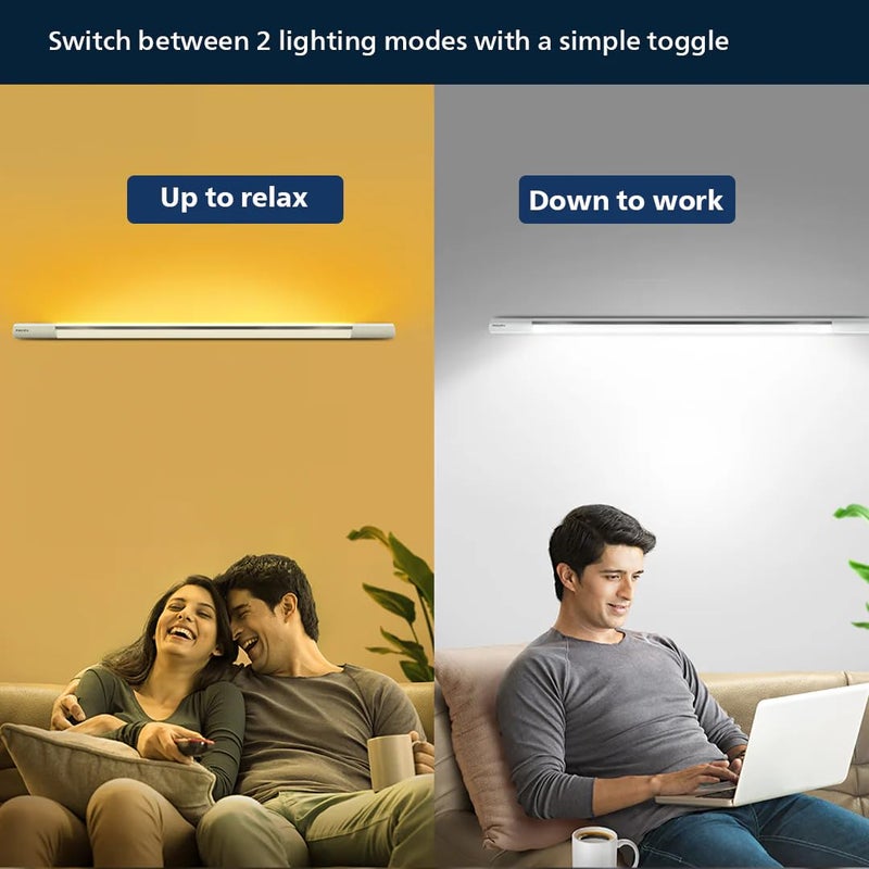 Philips Polycarbonate Twin Glow 25-Watt +25-Watt LED Up-Down Batten Tubelight (Pack of 3, 25W Yellow Uplight Relax Mode|White Downlight Work Mode) - Image 3