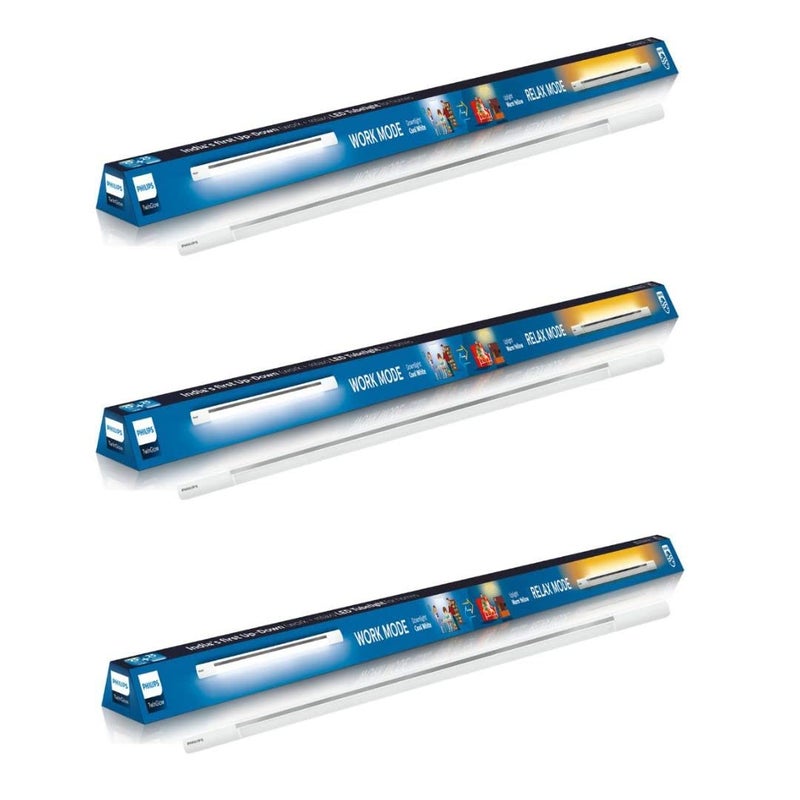 Philips Polycarbonate Twin Glow 25-Watt +25-Watt LED Up-Down Batten Tubelight (Pack of 3, 25W Yellow Uplight Relax Mode|White Downlight Work Mode) - Image 1