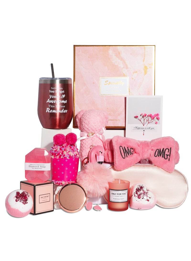 كينجمازي سلة هدايا للنساء - هدايا أعياد الميلاد للنساء، مجموعة هدايا للنساء تحتوي على 13 قطعة أفكار هدايا نسائية فريدة من نوعها ، صندوق هدايا للعناية بالنفس مريح للنساء الأم الزوجة الزوجة الأخت المقربة - Image 1
