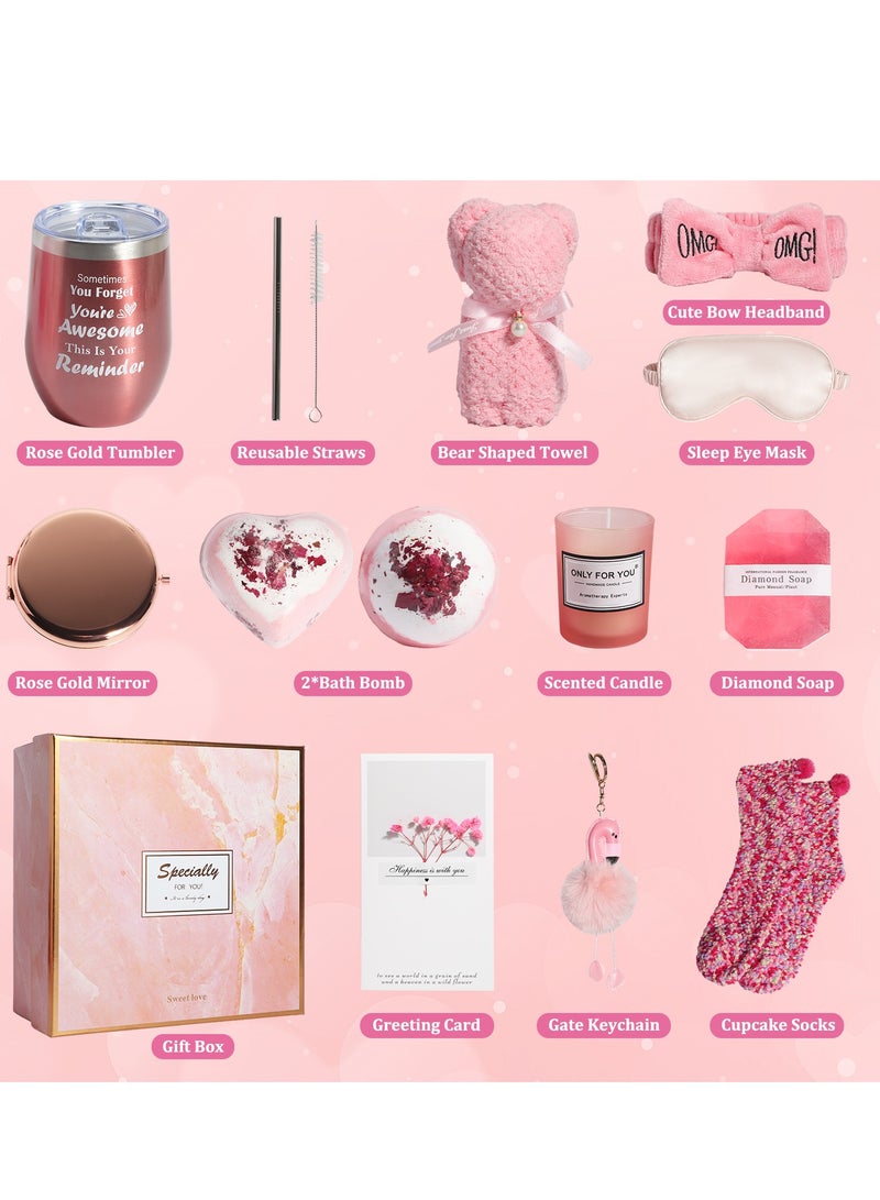 كينجمازي سلة هدايا للنساء - هدايا أعياد الميلاد للنساء، مجموعة هدايا للنساء تحتوي على 13 قطعة أفكار هدايا نسائية فريدة من نوعها ، صندوق هدايا للعناية بالنفس مريح للنساء الأم الزوجة الزوجة الأخت المقربة - Image 2