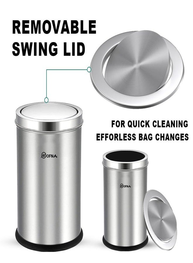 mofna Stainless Steel Swing lid dustbin, Garbage Bin, Trash Can, with removable lid For Home, Kitchen, Bathroom, Office & Commercial Use - 8x12 In -10 Liter, Silver, Pack of 1 - Image 4