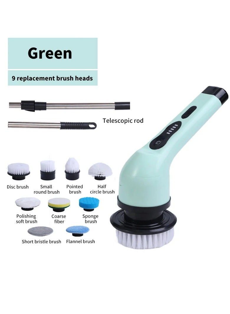 AROAQ Electric Spin Scrubber, Cordless Electric Cleaning Brush With 3 Replaceable Brush Heads, Digital Display Stable Speed Power Scrubber, Power Cleaning Brush For Bathroom Floor Tile Car, (Green 9 Heads)  - Image 1