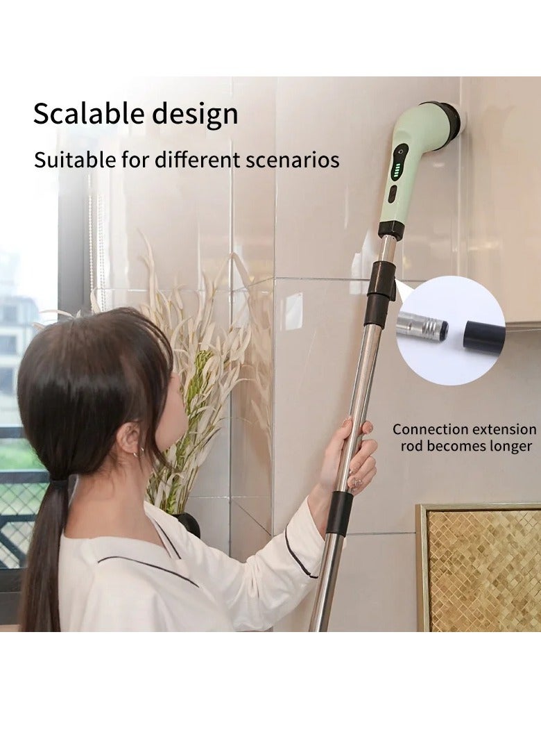 AROAQ Electric Spin Scrubber, Cordless Electric Cleaning Brush With 3 Replaceable Brush Heads, Digital Display Stable Speed Power Scrubber, Power Cleaning Brush For Bathroom Floor Tile Car, (Green 9 Heads)  - Image 2
