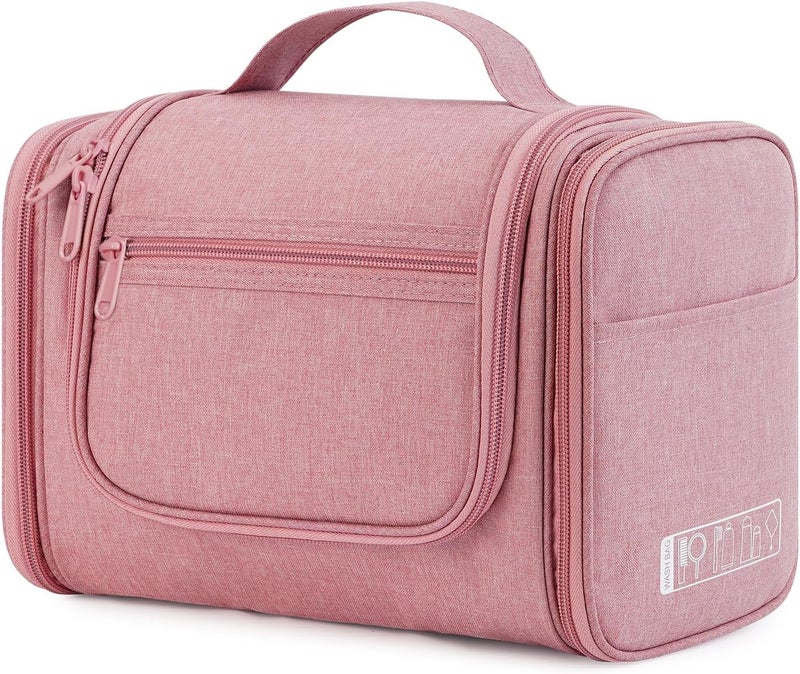 WANDF Large Hanging Toiletry Bag Travel Cosmetic Makeup Organizer Water-Resistant Shower Bathroom Bag for Women and Men (Dark Pink) - Image 1