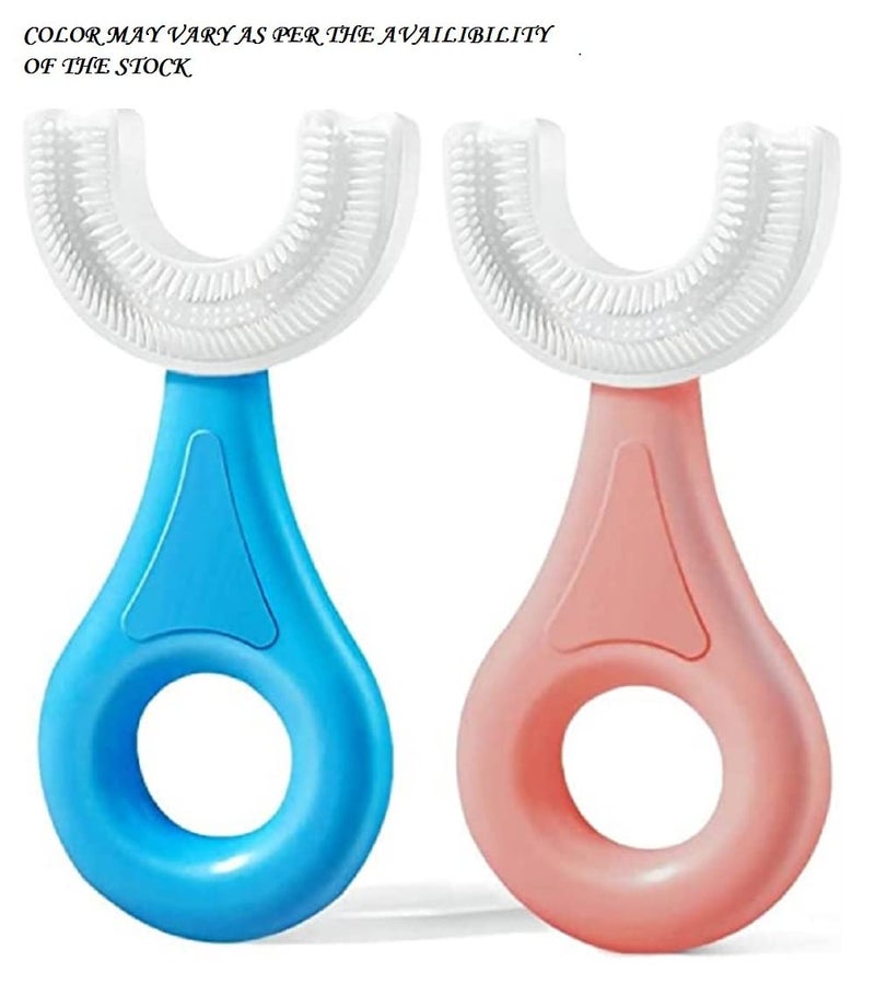 Wavva U-Shaped Manual Toothbrush For Kids, 2-6 Years Kids Baby Infant Toothbrush, Food Grade Ultra Soft Silicone Brush Head, Whole Mouth Cleaning Tool (Pack Of 2),Multicolor - Image 2