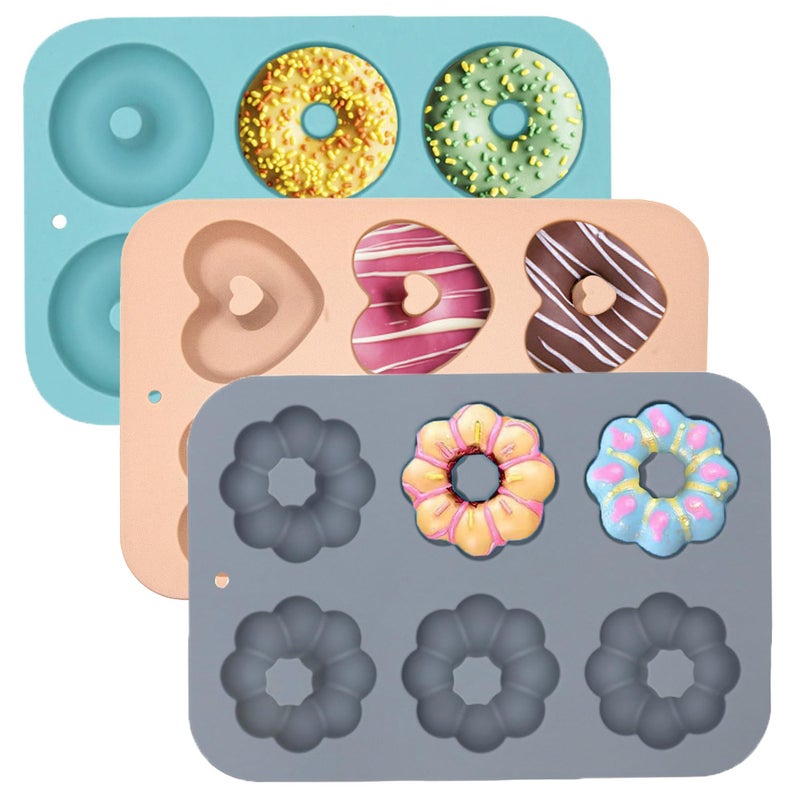 LGQUK 3 Pack Silicone Donut Pan for Baking NonStick Doughnut Pan 6 Cavity Heritage Bundtlette Cake Silicone Mold for Baking BlueGrayPink - Image 2