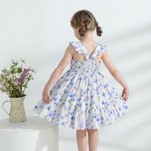 RETSUGO Girl Flower Dress Tiered Flutter Sleeve Summer Clothes Toddler Easter Outfit Kids White Wedding Floral Dresses 2-3 Years - Image 2
