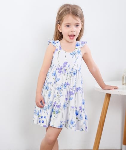 RETSUGO Girl Flower Dress Tiered Flutter Sleeve Summer Clothes Toddler Easter Outfit Kids White Wedding Floral Dresses 2-3 Years - Image 4