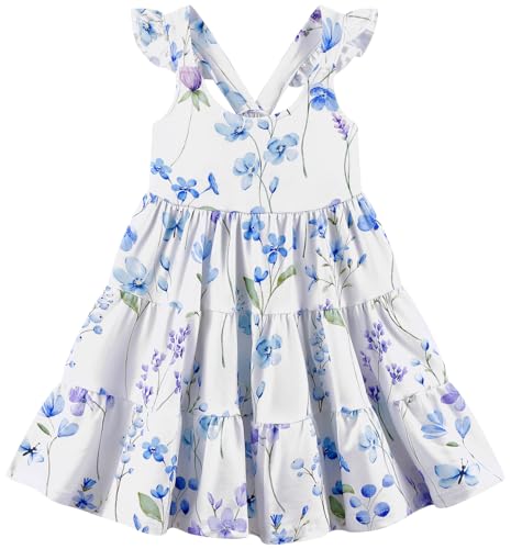 RETSUGO Girl Flower Dress Tiered Flutter Sleeve Summer Clothes Toddler Easter Outfit Kids White Wedding Floral Dresses 2-3 Years - Image 1