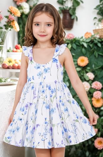 RETSUGO Girl Flower Dress Tiered Flutter Sleeve Summer Clothes Toddler Easter Outfit Kids White Wedding Floral Dresses 2-3 Years - Image 3