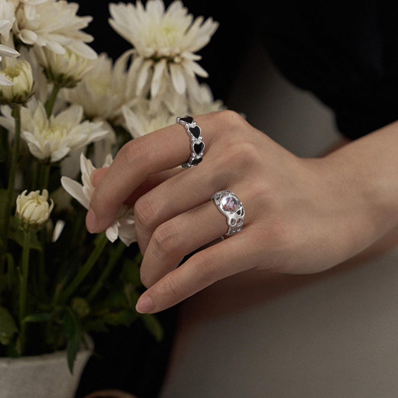 DRPERFECT 13 PCS Y2k Rings For Women Vintage Irregular Rings for Women Men Chunky Adjustable Rings Gothic Goth Open Moonstone Butterfly Star Pink Heart Cool Statement Ring Aesthetic Accessories Ring Set - Image 4