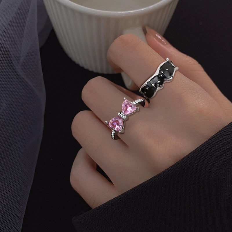 DRPERFECT 13 PCS Y2k Rings For Women Vintage Irregular Rings for Women Men Chunky Adjustable Rings Gothic Goth Open Moonstone Butterfly Star Pink Heart Cool Statement Ring Aesthetic Accessories Ring Set - Image 3