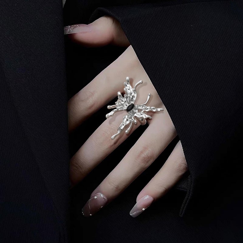 DRPERFECT 13 PCS Y2k Rings For Women Vintage Irregular Rings for Women Men Chunky Adjustable Rings Gothic Goth Open Moonstone Butterfly Star Pink Heart Cool Statement Ring Aesthetic Accessories Ring Set - Image 2