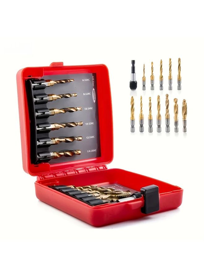 13pcs Drill Bit Tap Set with Quick Change Adapter for Drilling Threading and Reaming - Image 1