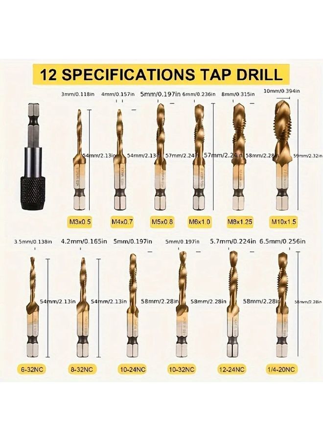 13pcs Drill Bit Tap Set with Quick Change Adapter for Drilling Threading and Reaming - Image 2