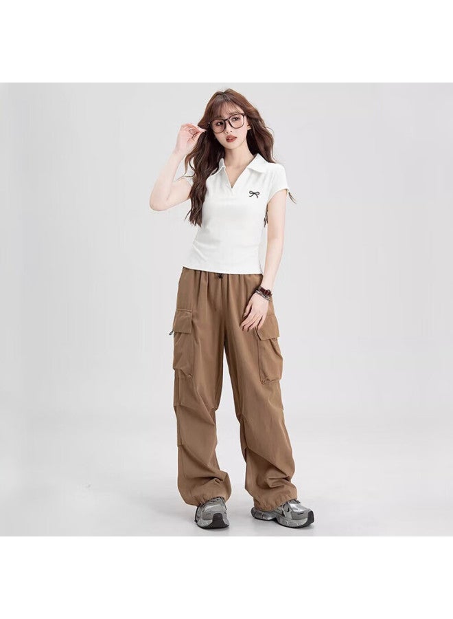Nome Summer Short Sleeve T-shirt Women's Polo Shirt With Side Pleats White Embroidered XL - Image 4