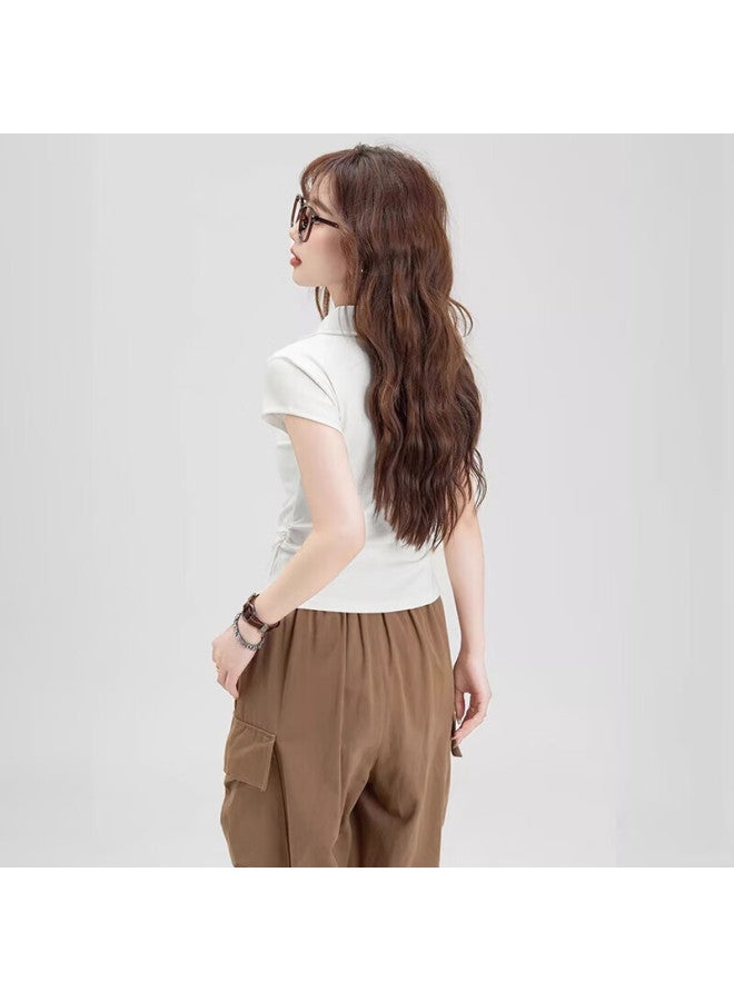 Nome Summer Short Sleeve T-shirt Women's Polo Shirt With Side Pleats White Embroidered XL - Image 5