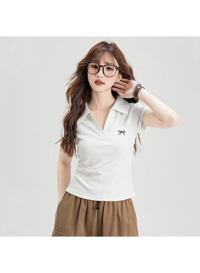 Nome Summer Short Sleeve T-shirt Women's Polo Shirt With Side Pleats White Embroidered XL - Image 3