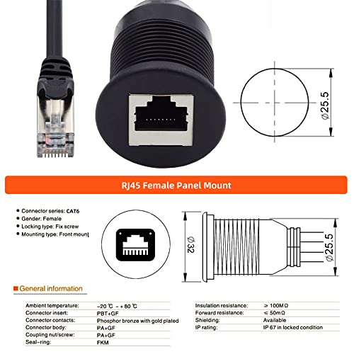 NFHK 1m Waterproof Dustproof Screw Locking CAT6 RJ45 Male to Female LAN Ethernet Network Extension Cable Car Panel Mount Design - Image 3