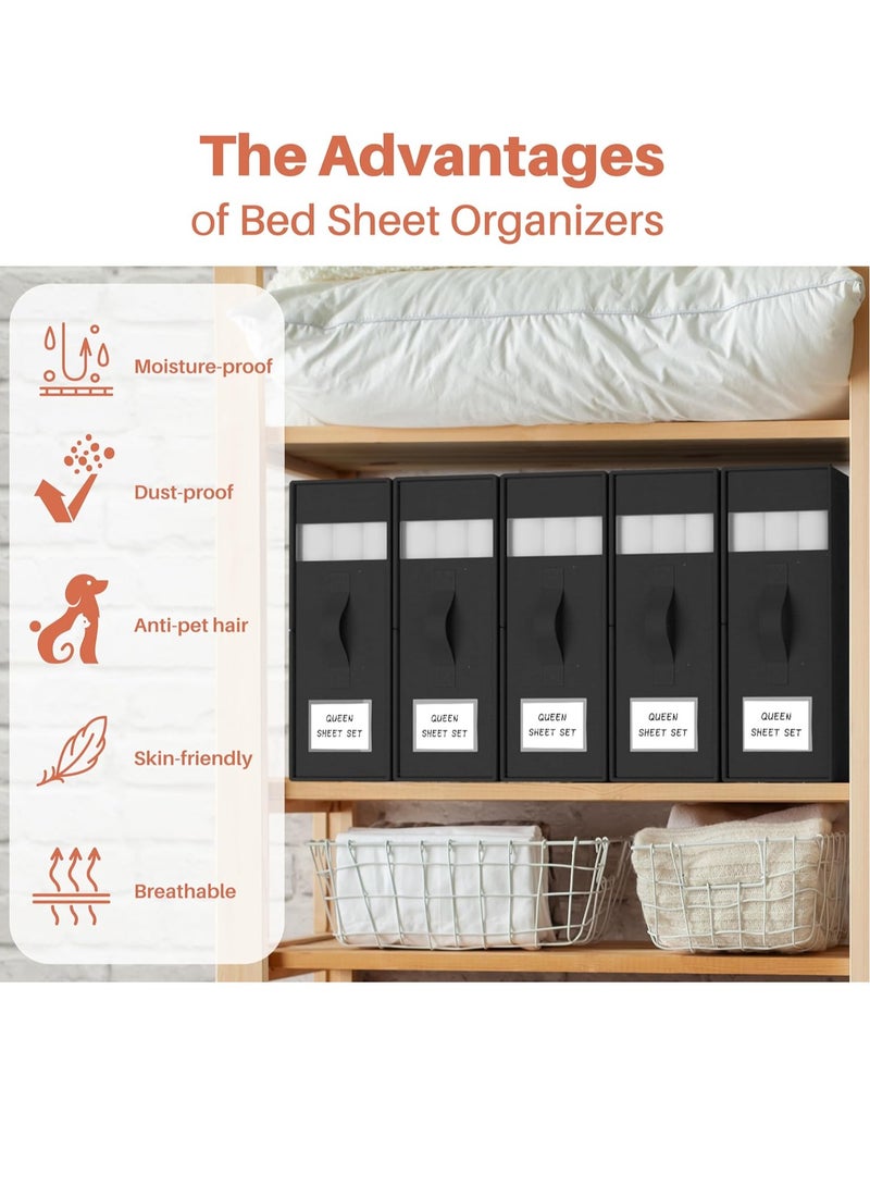 3pcs Bed Sheet Organizers Foldable Bedding Organizer Closet Organizers with Window and Label Bedding Storage Box for Bed Sheets, Duvet Covers and Pillowcases（Black）  - Image 4