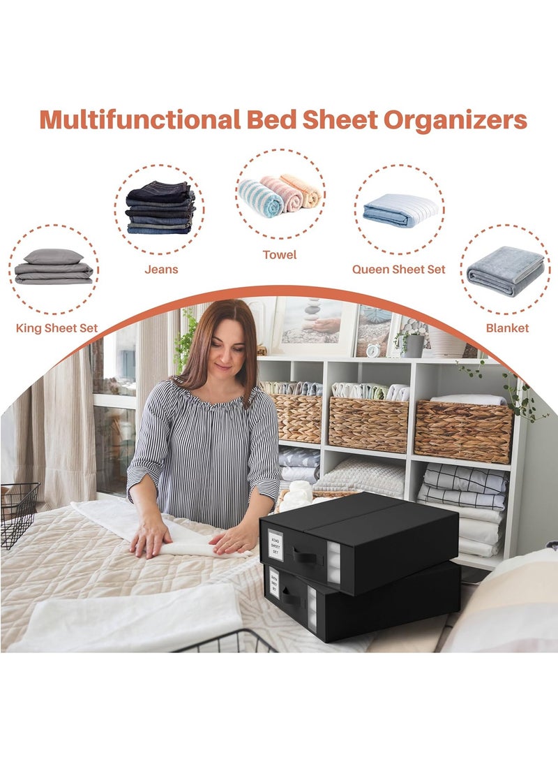 3pcs Bed Sheet Organizers Foldable Bedding Organizer Closet Organizers with Window and Label Bedding Storage Box for Bed Sheets, Duvet Covers and Pillowcases（Black）  - Image 5